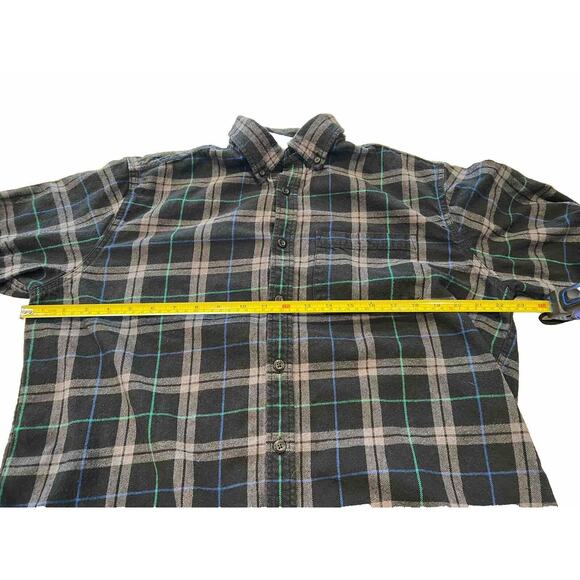 Eddie Bauer Plaid Shirt Large Mens Button Down Black Blue Green Cotton Flannel - Picture 4 of 7